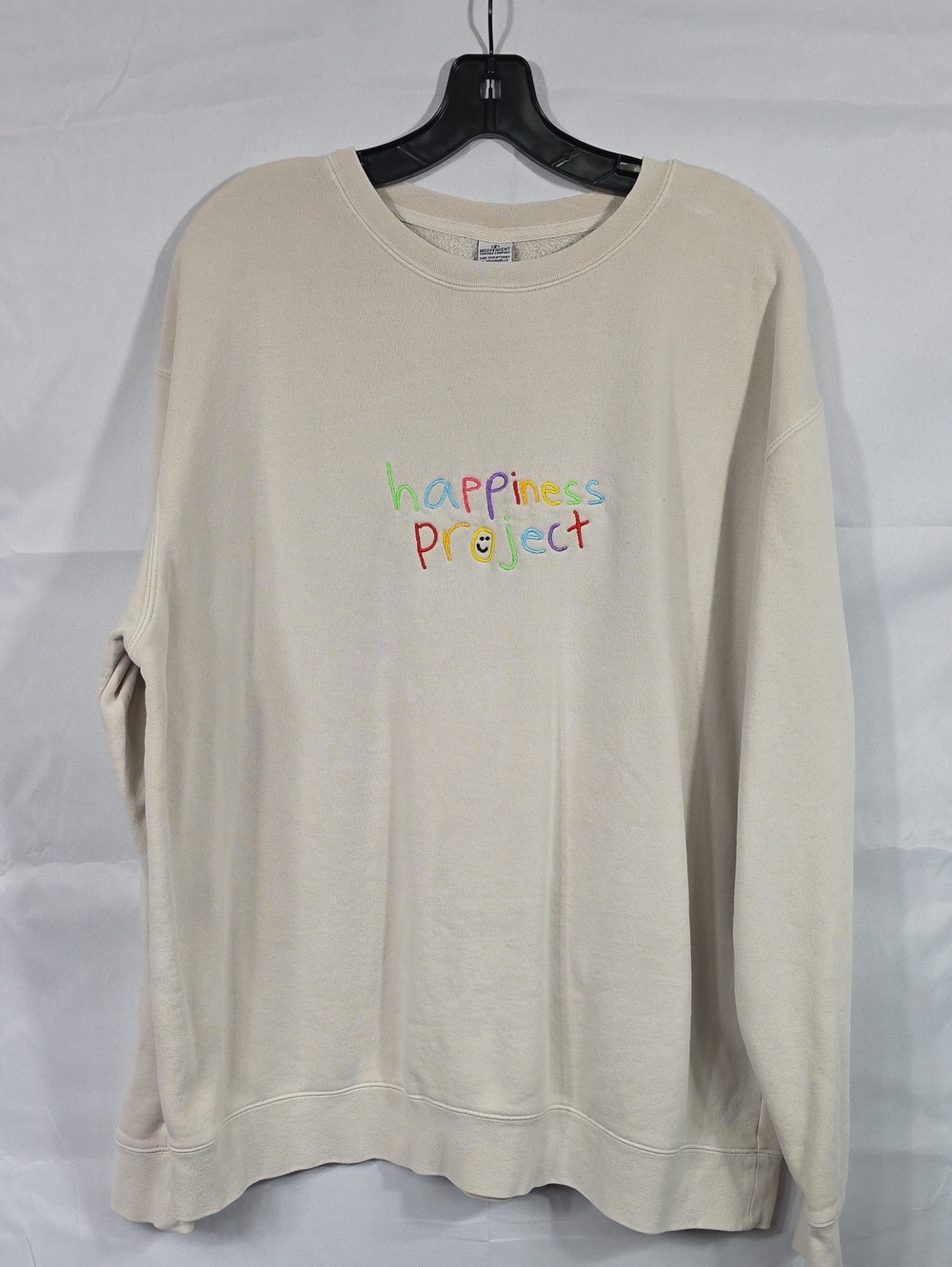 Happiness Project Embroidered Cream Crewneck Sweatshirt Mens or Womens XL (W646)